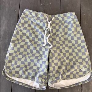 Seaesta surf  Men's Green and Gray Checkered Board Shorts
